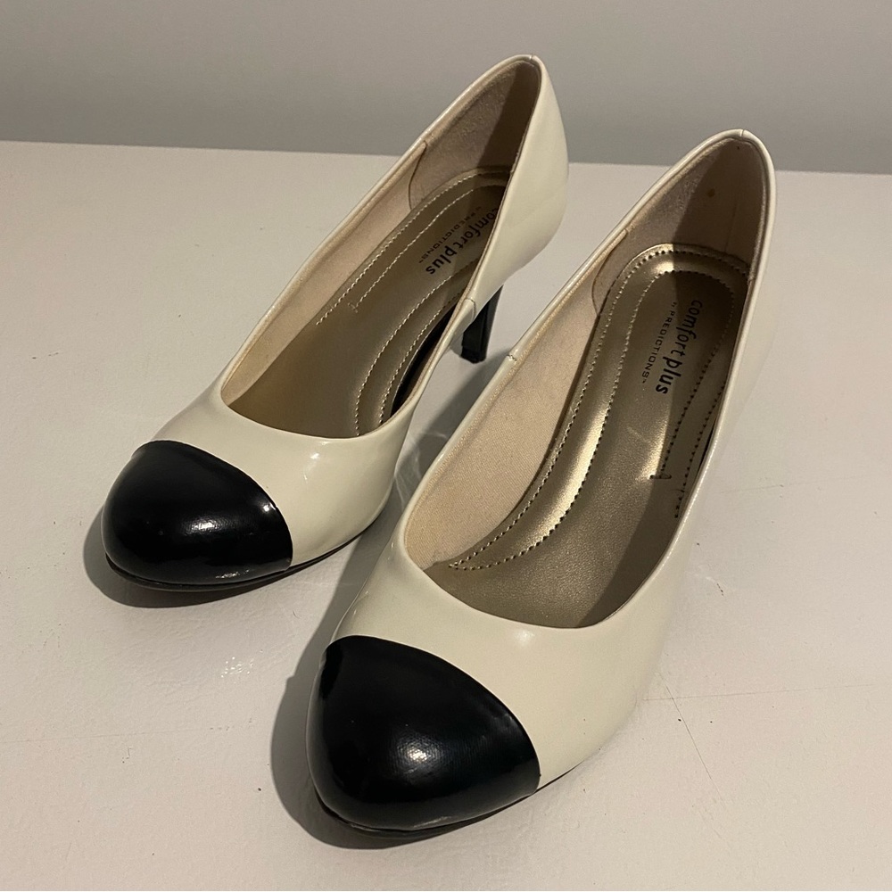 Size 8 comfort plus women’s heels, comfortable dress shoes black and white